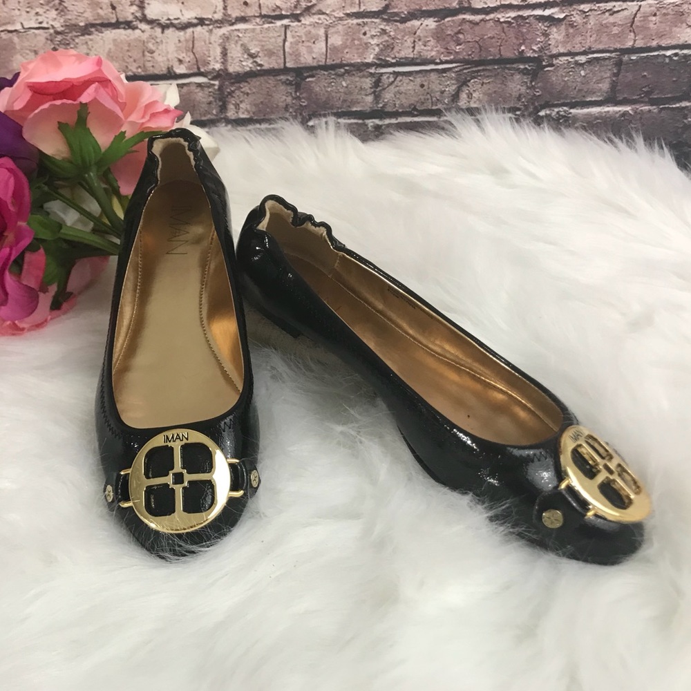 IMAN Black Flats